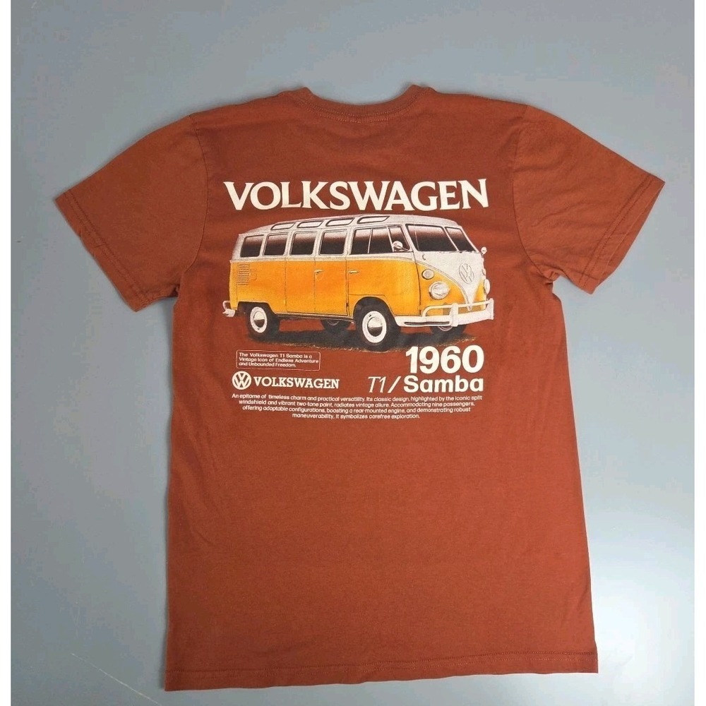 Volkswagen T1 Samba Bus Van 1960 Print Brown T-Shirt Small VW Embroidered Patch